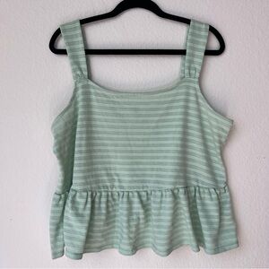 Mint Green Striped Peplum Tank XL Soft Girl Coastal Summer Top